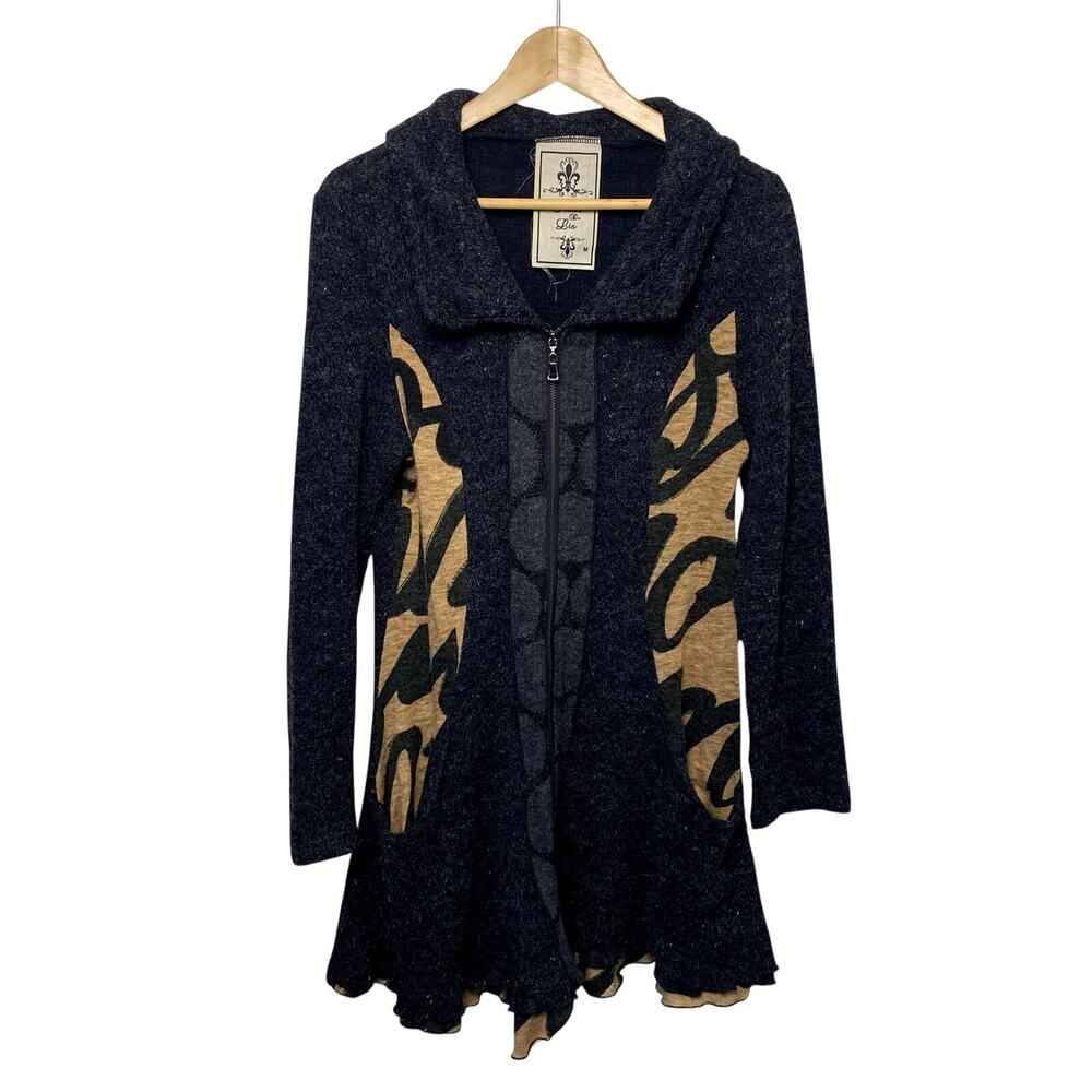 Vtg Y2K Fleur De Lis Avant Garde Grunge Ruffle Whimsigoth Boho Sweater Jacket M - Picture 1 of 16
